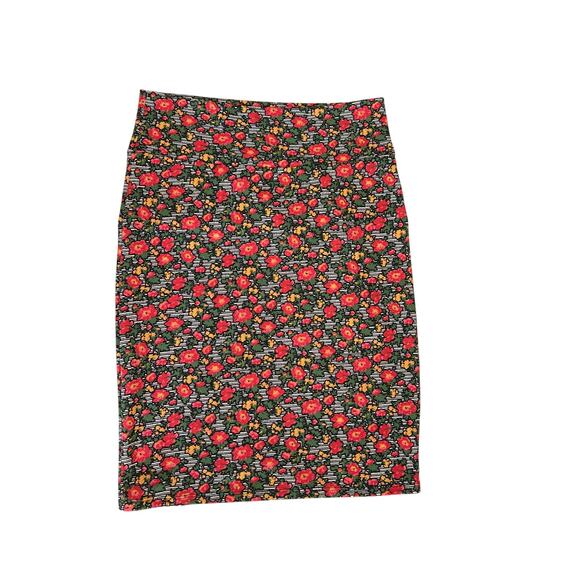 Lularoe Cassie Red Cartoon Floral Stretch Skirt Women's Size L Cottage Comfort - Picture 1 of 7